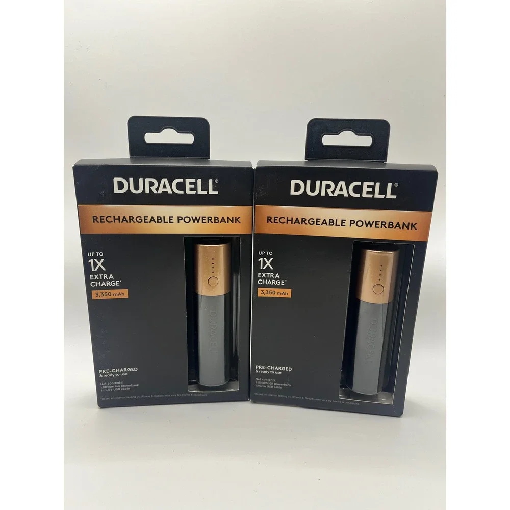 2 Pack Duracell Rechargeable Powerbank 3350mAh Portable Charger Black Copper PB1